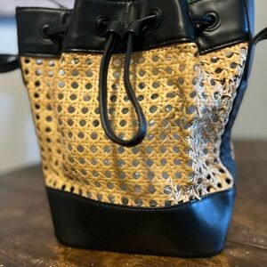 Zara Black and Tan Woven Bucket Bag